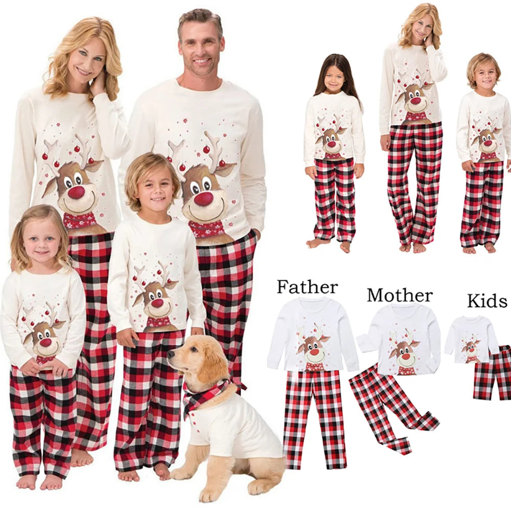 Family Matching Christmas Pajamas reindeer checkerd