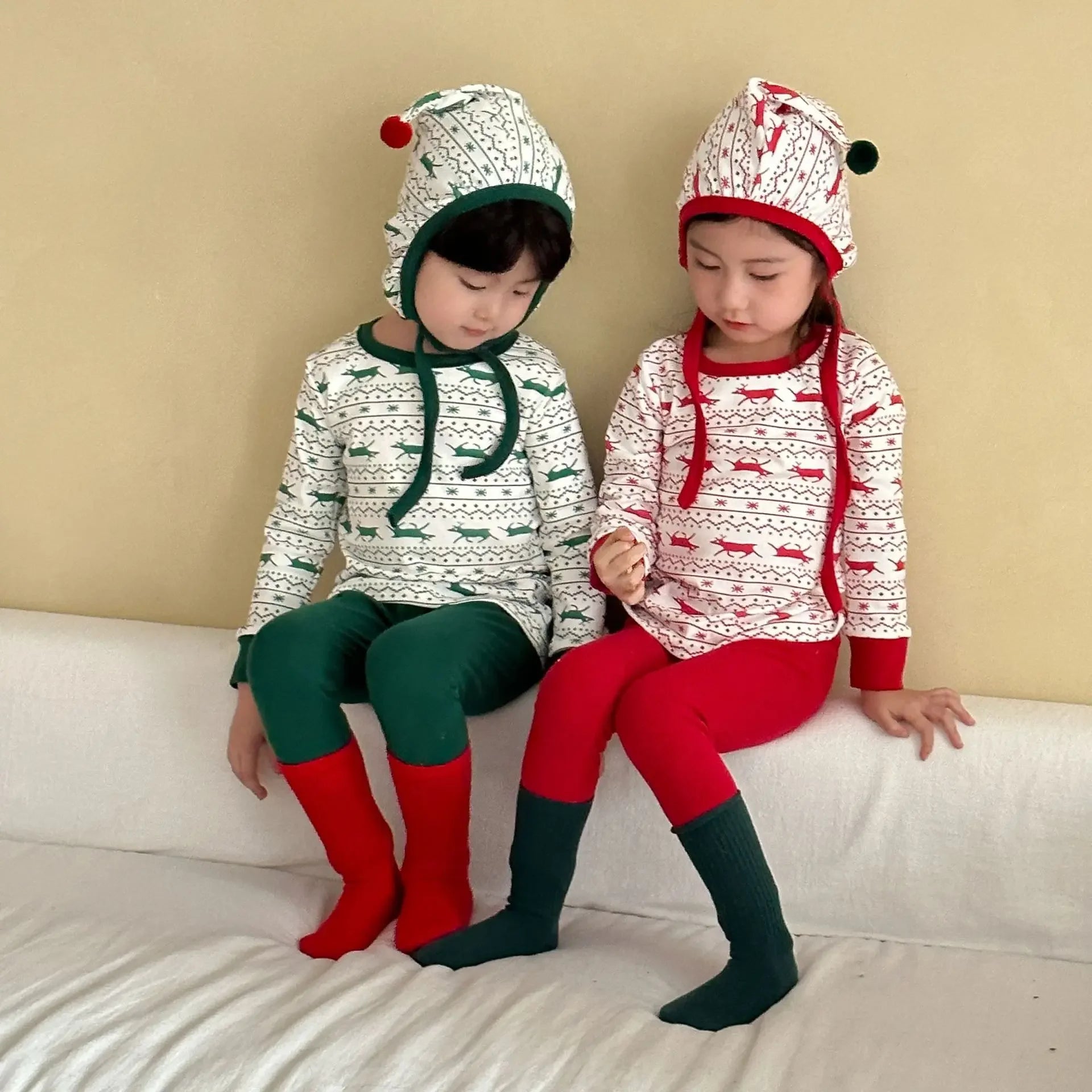 Christmas Pajamas Set With Reindeer Print 3 Pcs