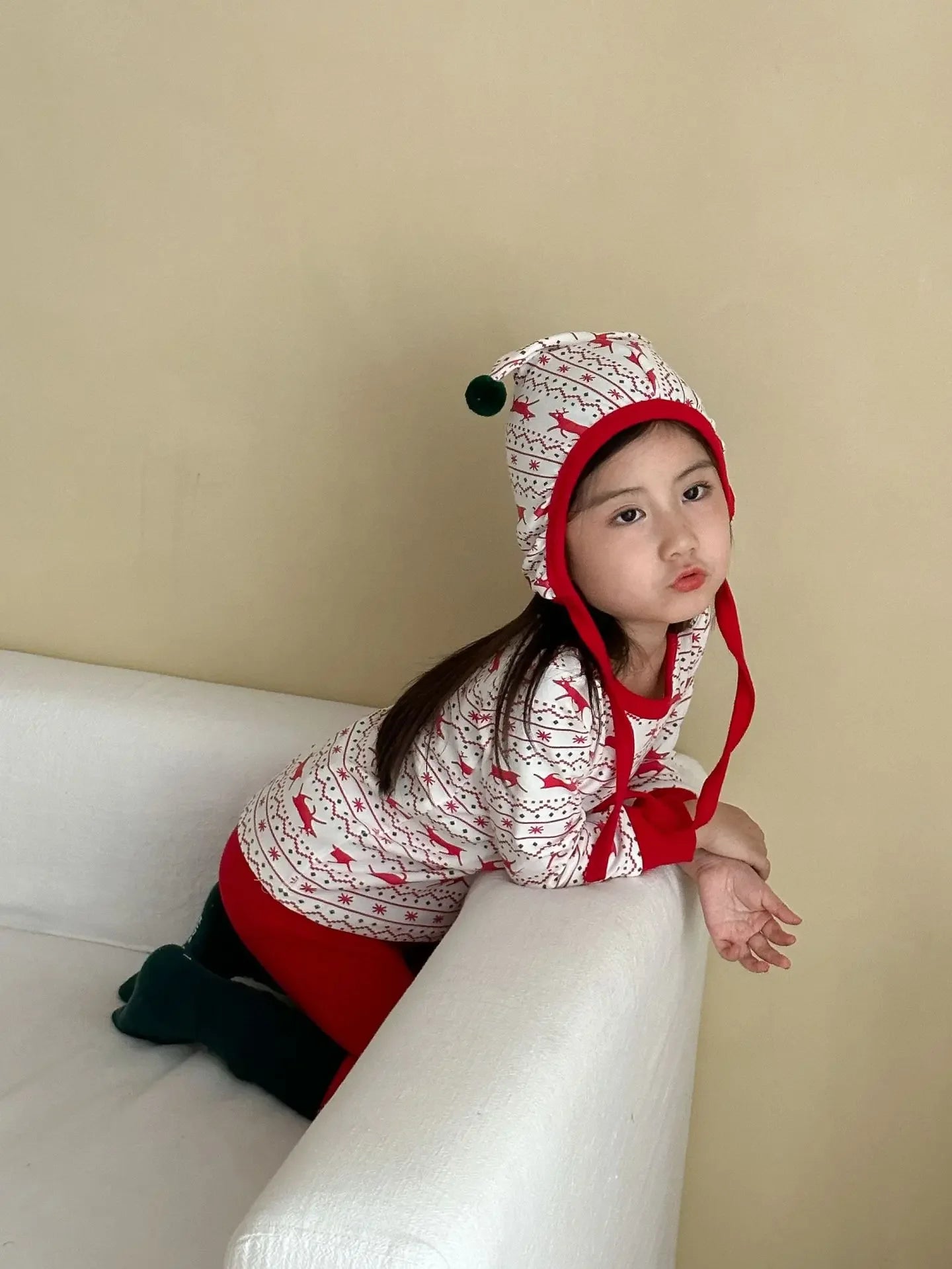 Christmas Pajamas Set With Reindeer Print 3 Pcs