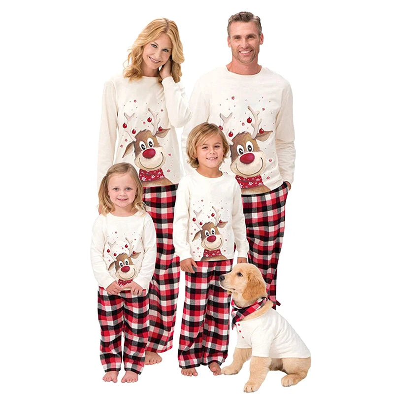 Family Matching Christmas Pajamas reindeer checkerd
