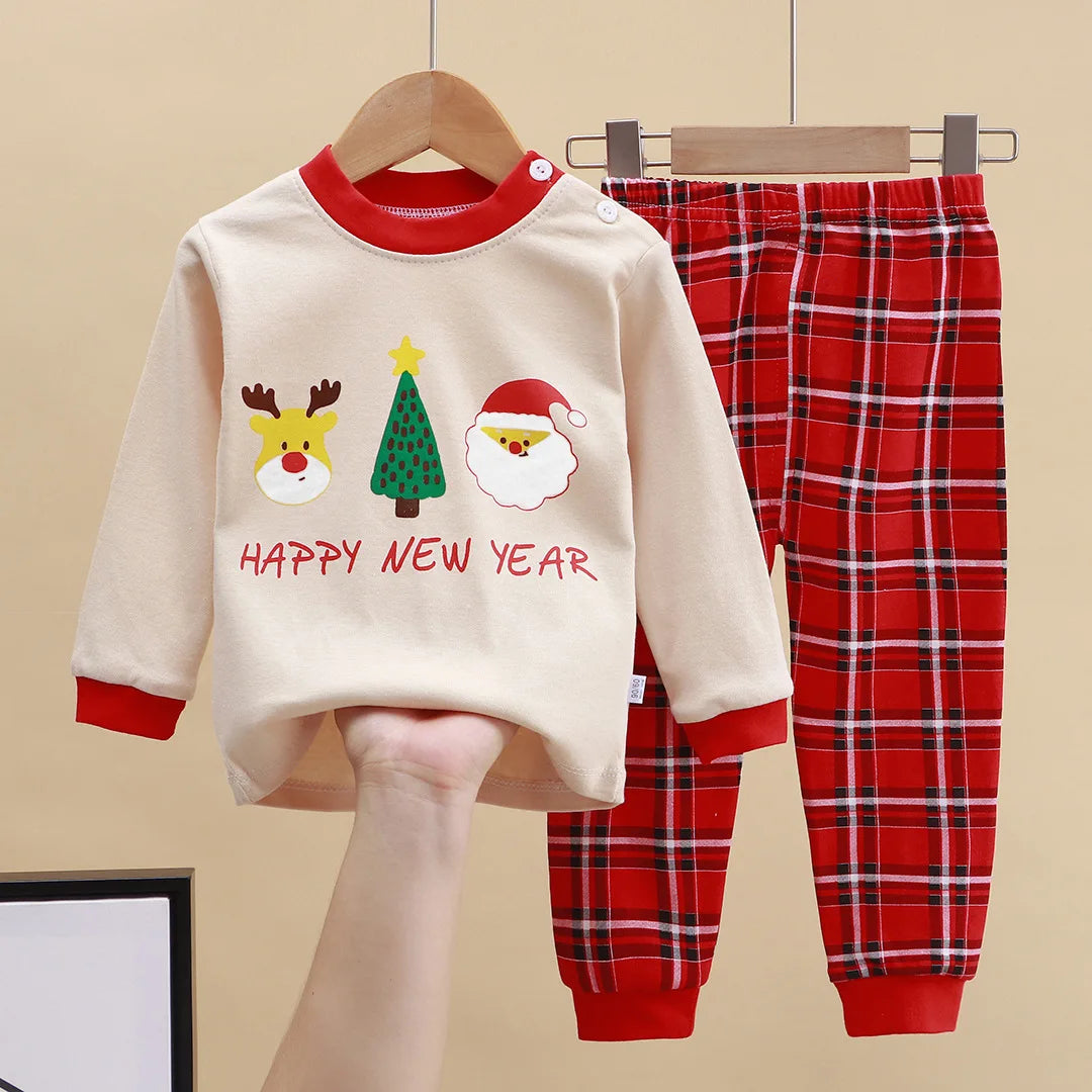 Cartoon Christmas Design Children Pajama Set.