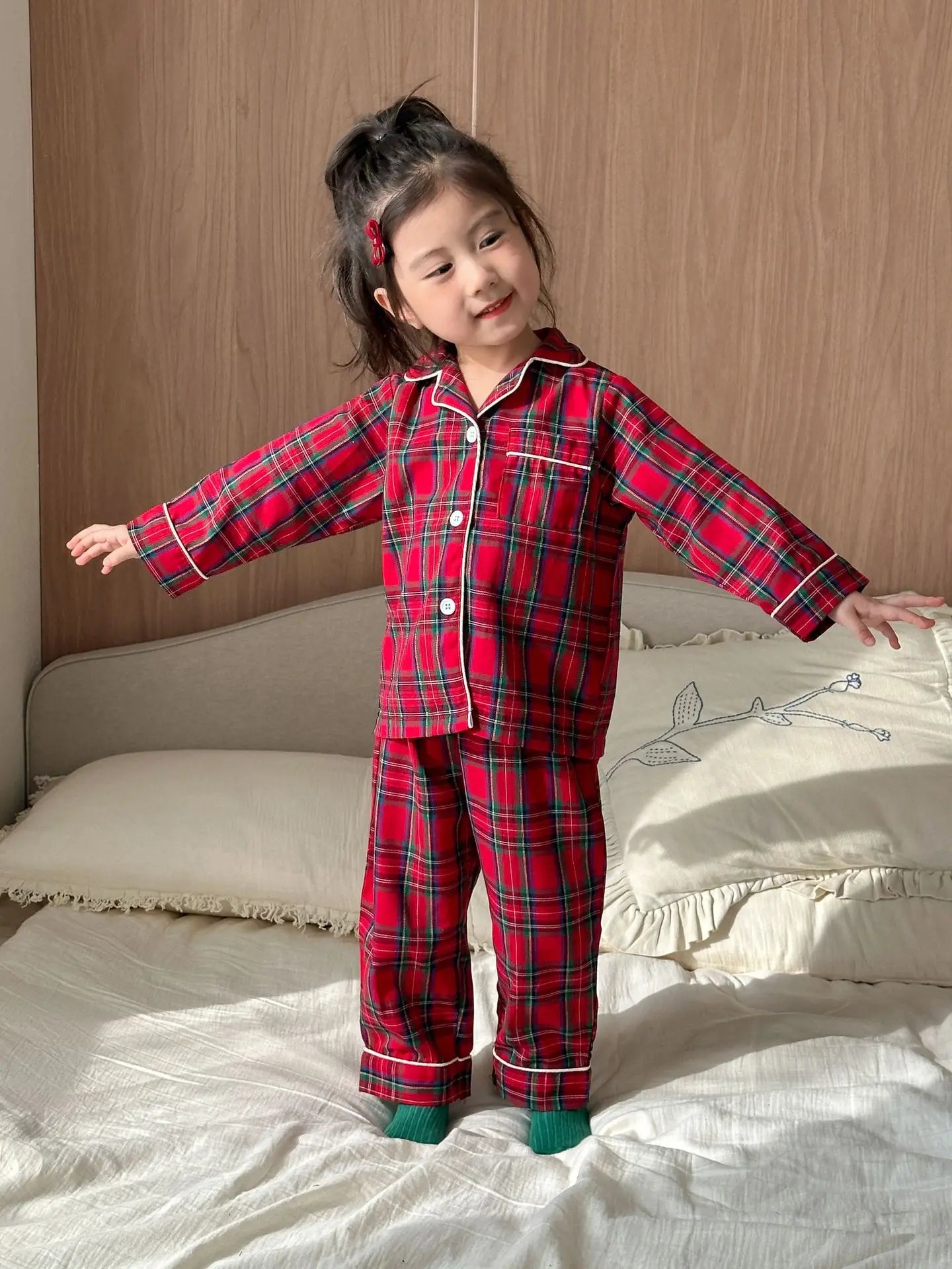 Christmas Children's Pajamas Plaid Pure Cotton