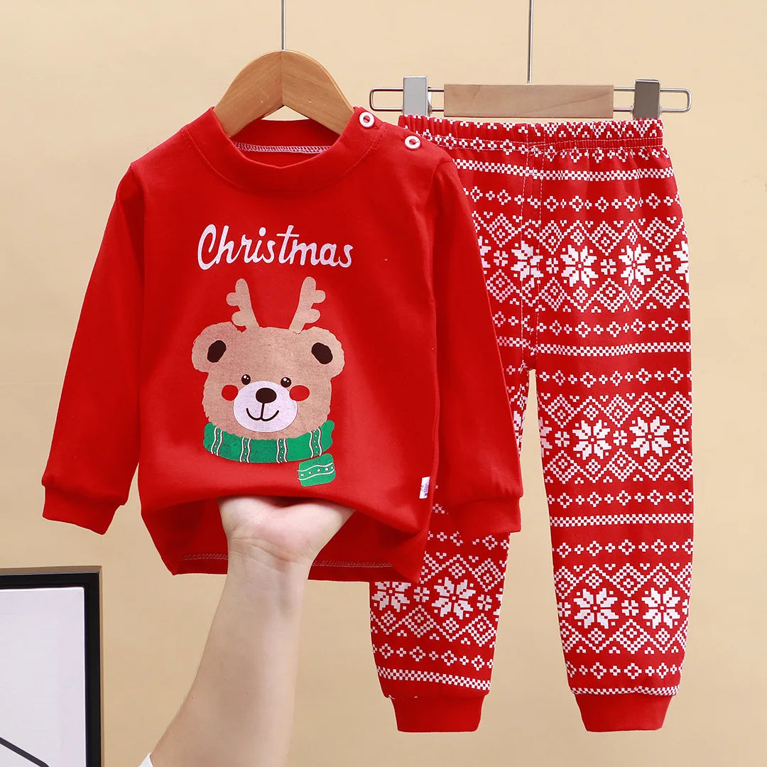 Cartoon Christmas Design Children Pajama Set.