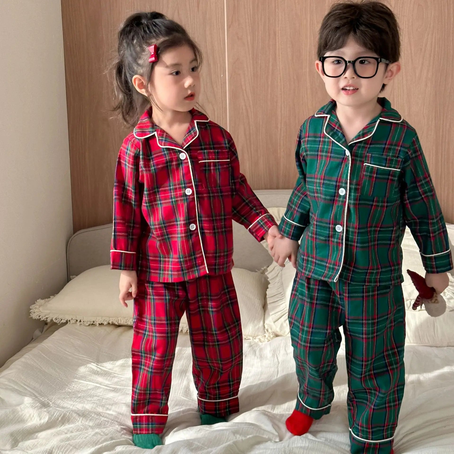 Christmas Children's Pajamas Plaid Pure Cotton