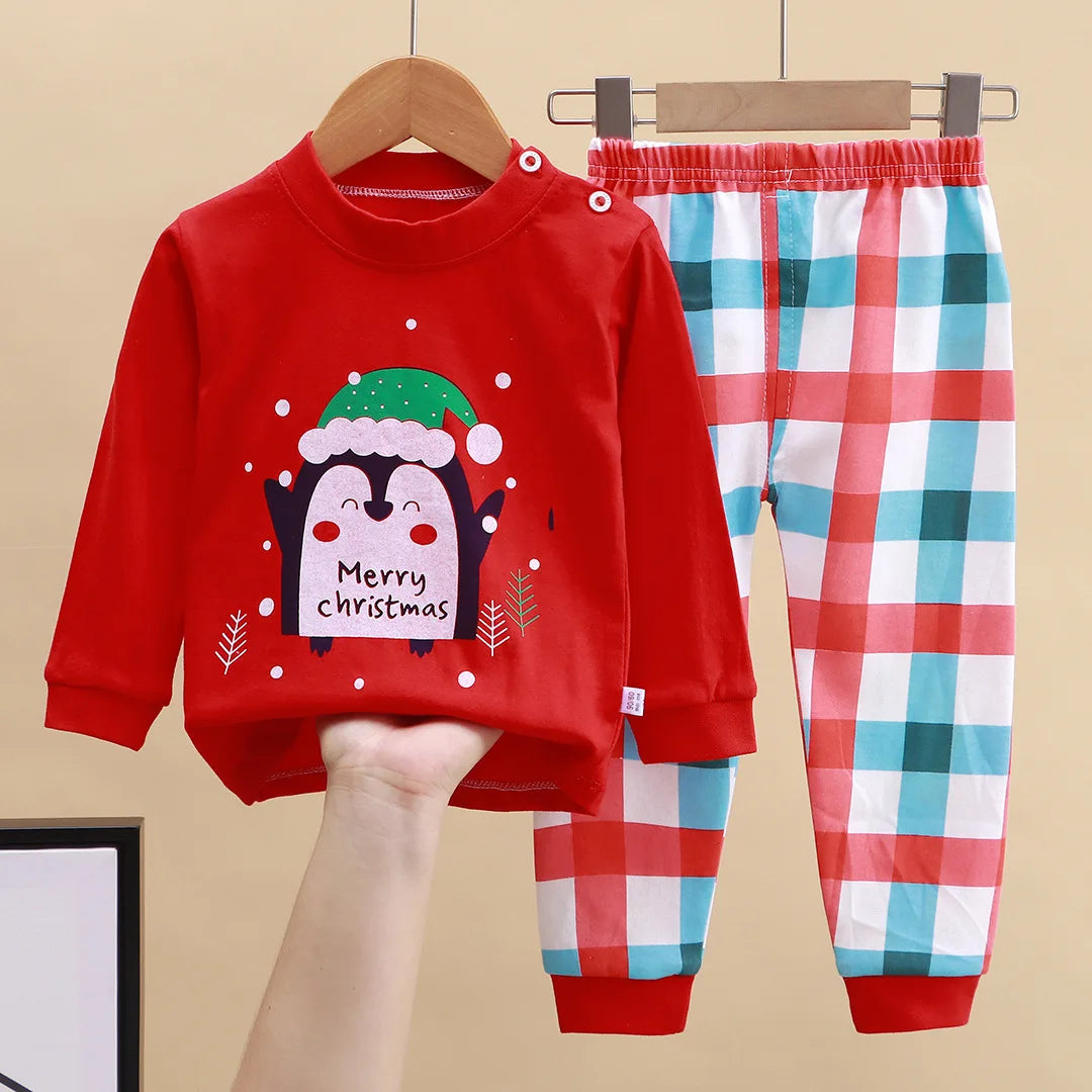 Cartoon Christmas Design Children Pajama Set.