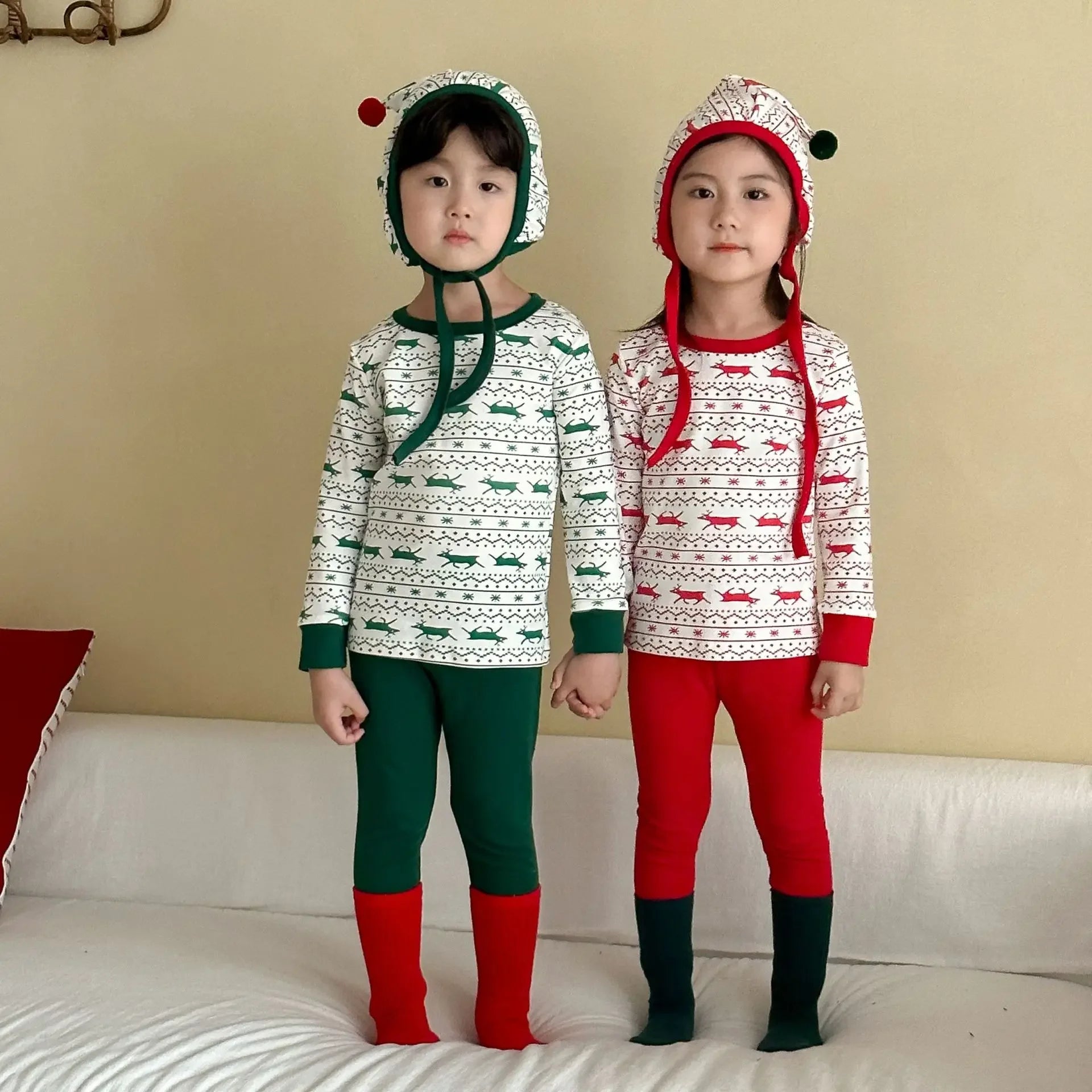 Christmas Pajamas Set With Reindeer Print 3 Pcs