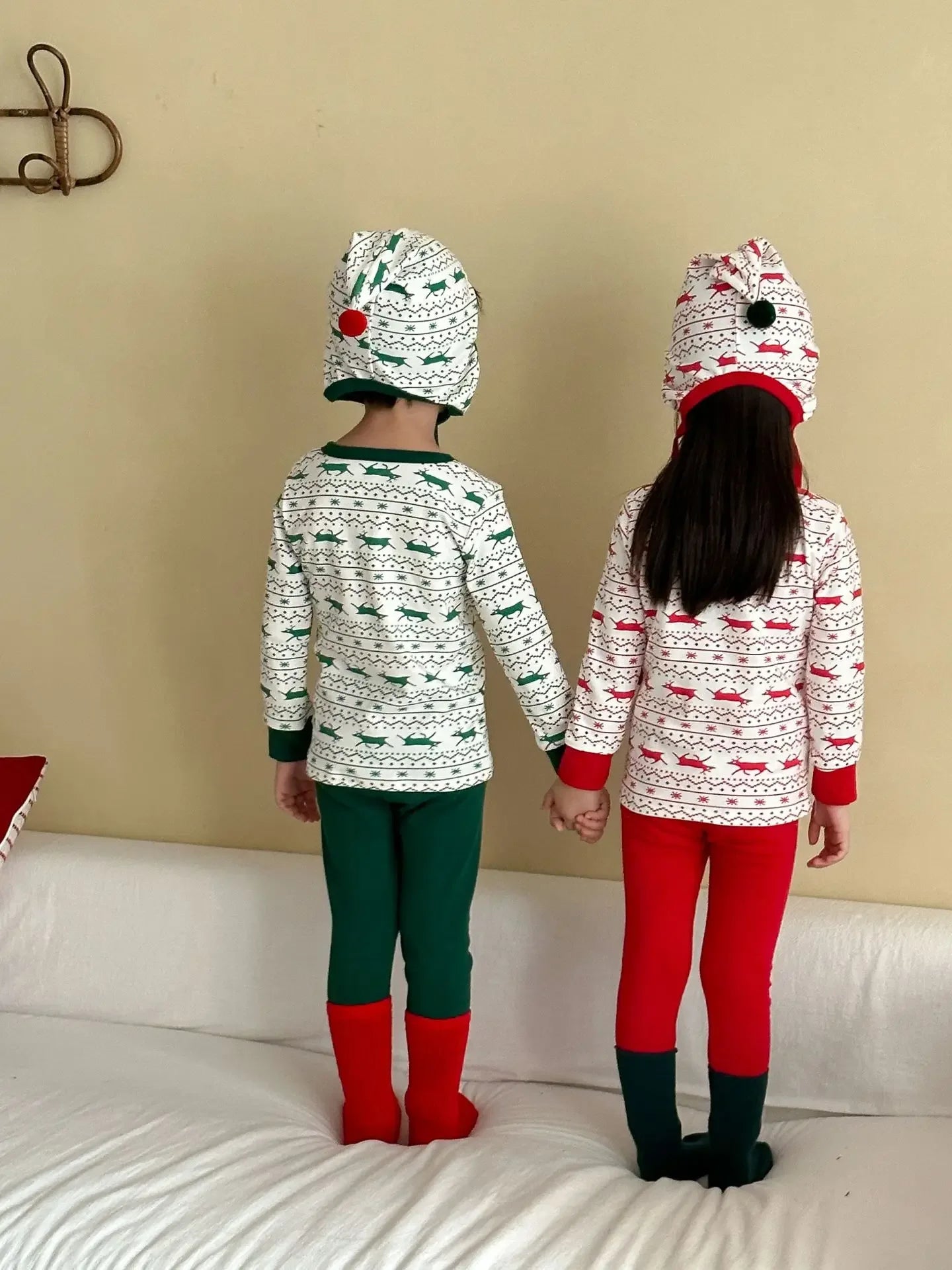 Christmas Pajamas Set With Reindeer Print 3 Pcs